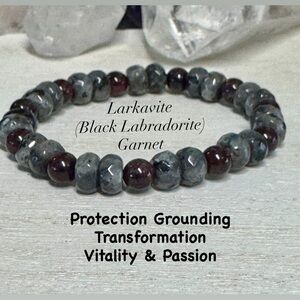 Black Labradorite (Larkavite) and Garnet Gemstone Bracelet